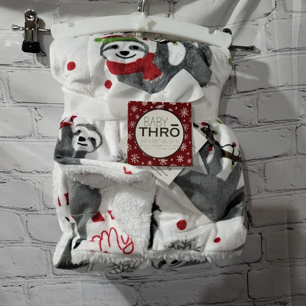Baby’s first Christmas throw sloth print new